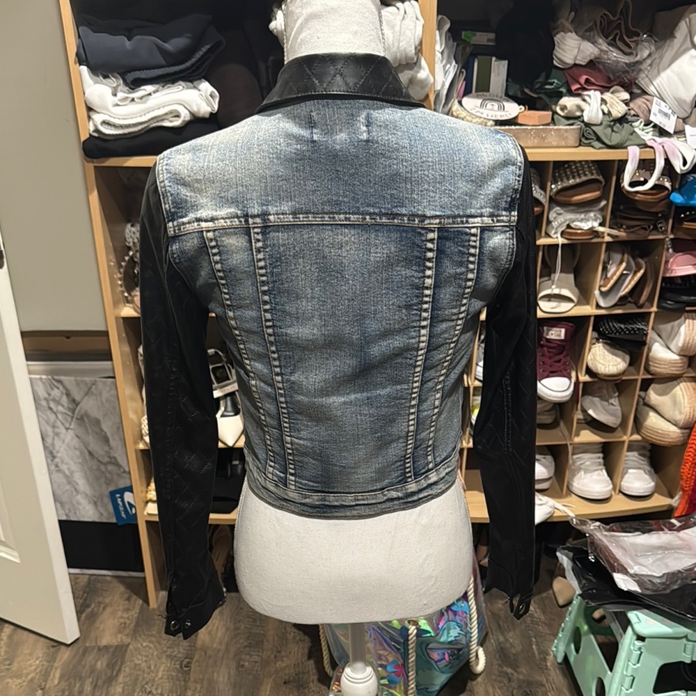 Francesca’s Women's Denim and Black faux leather  Jacket - Picture 2 of 9